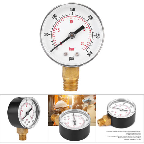 Manomètre 50mm filetage laiton 1/4 BSPT pour carburant, air, huile, gaz, eau (0-300 PSI, 0-20 bar)