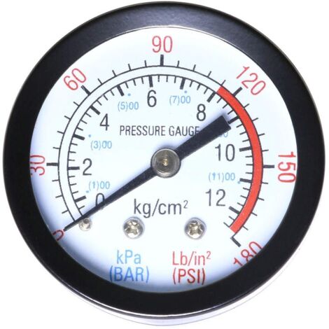 Manomètre à air, cadran de 2 po, raccord arrière central, filetage mâle NPT 1/4 po, 0-180 PSI