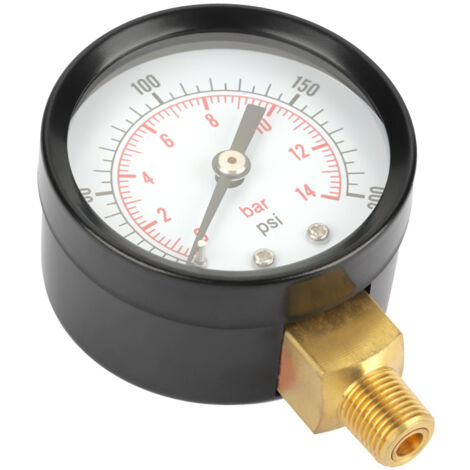 Manomètre à cadran 0-200 psi / 0-14 bar pour eau, air, huile - Entrée filetée NPT 1/8"