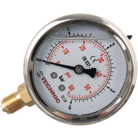 Manomètre à glycérine, horloge 63 mm, 0-4 bar, filetage 1/4" inférieur