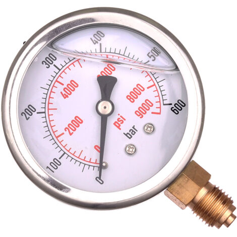 Manomètre à glycérine, horloge 63 mm, 0-600 bar, filetage 1/4" au fond