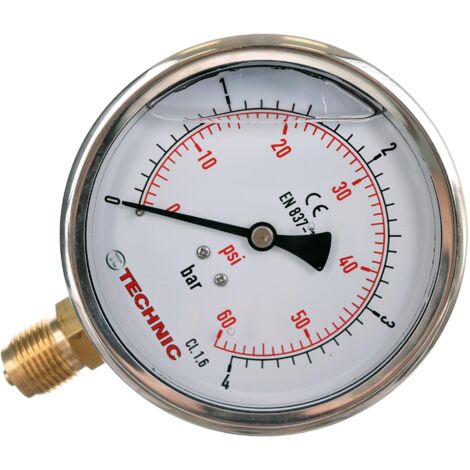Manomètre à glycérine. YT100GL-1/2" 0-4 bar, filetage inférieur 100 mm