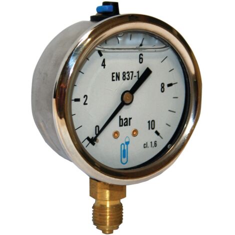 Manomètre bain d'huile boitier inox rv Laiton - DN63 - 1,6bars - 8x13