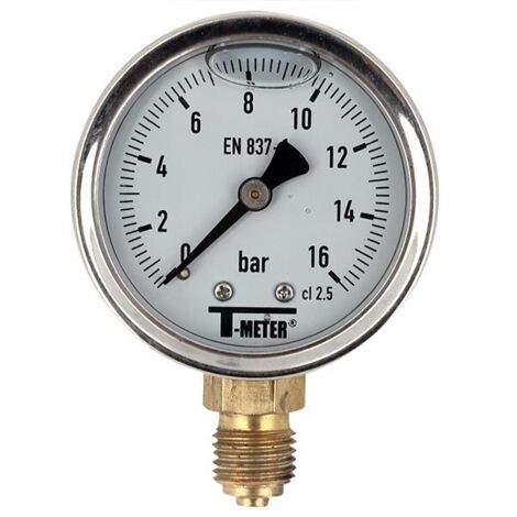 Manomètre boitier inox à bain de glycérine RADIAL Mâle 1/4" (8/13) - Pression 0 / 16 bar - Ø63 - Sferaco