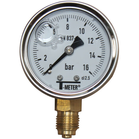 Manomètre boîtier inox à bain de glycérine RADIAL Mâle 1/4" (8/13) - Pression 0 / 16 bar - Sferaco