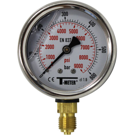 Manomètre boitier inox à bain de glycérine RADIAL Mâle 1/4" (8/13) - Pression 0 / 600 bar - Ø63 - Sferaco