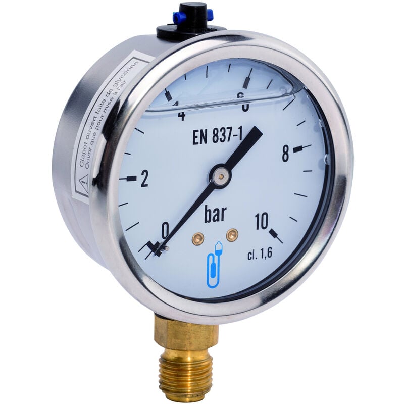 Distrilabo - Manomètre bain d'huile inox - raccord vertical 15x21 - cadran Ø100mm 0 à 60bars