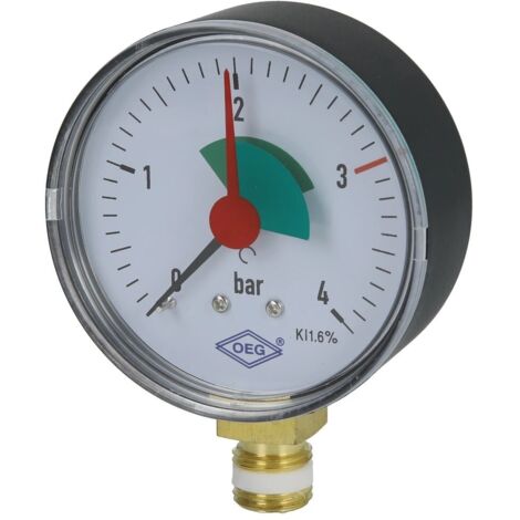 Manomètre de chauffage 0 - 4 bars 1/4’’ radial 63 mm