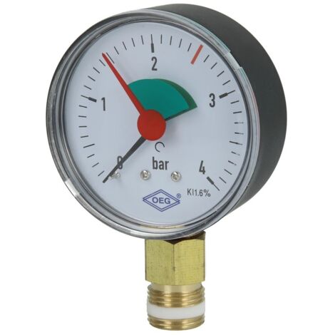Manomètre de chauffage 0 - 4 bars 3/8'' radial 63 mm auto-étanche