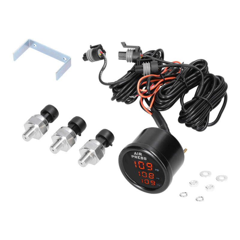 Manomètre de pression d'air à triple affichage led Manomètre de suspension pneumatique numérique 0-220 psi avec 3 capteurs 1/8 npt