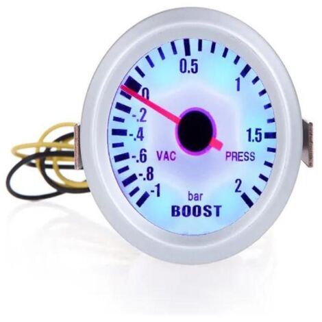 Manomètre de pression de vide turbo pour voiture, blanc (affichage LED bleu 52 mm -1 à 2 BAR)