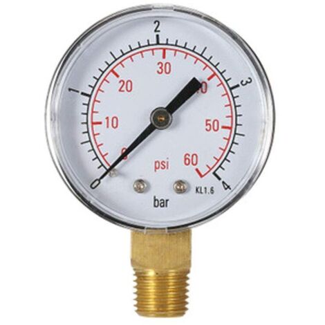 Manomètre de pression d'eau, manomètre de pression de piscine, 60 PSI, montage inférieur 1/4 pouce NPT, filetage en pouces, échelle mécanique, manomètre, manomètre de pression d'eau et de gaz (4 bar)