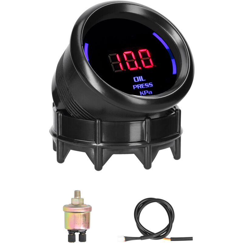 Lifcausal - Manomètre de pression d'huile 52 mm, compteur numérique de voiture, affichage led 0-10 kPa avec fonction d'alarme de capteur pour
