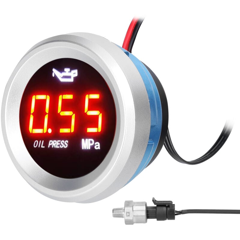 Manomètre de pression d'huile 52 mm, compteur numérique de voiture, affichage LED 9-35 V avec fonction d'alarme de capteur 1/8 NPT