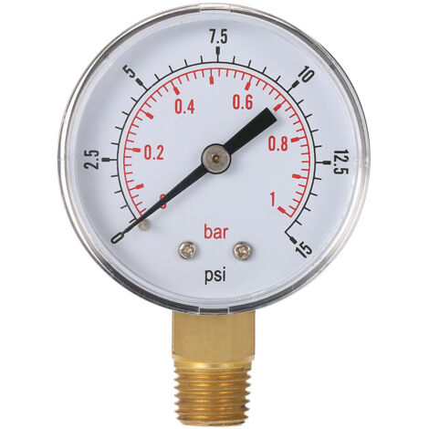 Manomètre de pression hydraulique pour filtre de piscine 50 mm 0 à 15 psi 0 à 1 bar, filetage NPT 1/4"