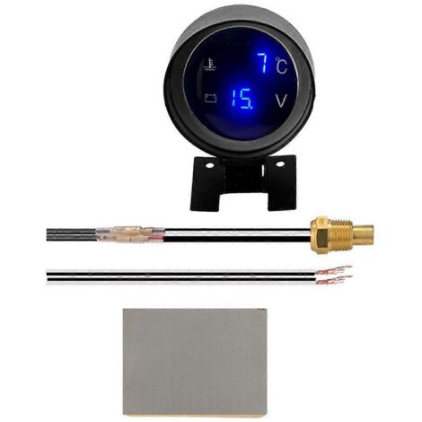 Manomètre de température d'eau numérique rond à LED 2 en 1 12V/24V pour voiture/camion, bleu