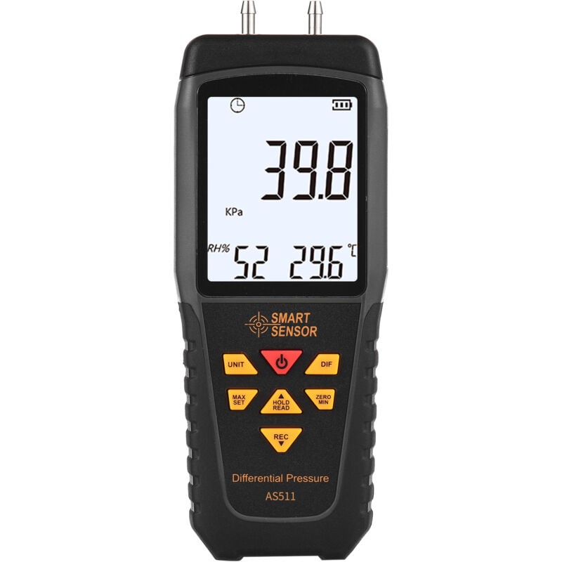 Lifcausal - Manomètre différentiel numérique smart sensor AS511 - 39,98 39,98 kpa Manomètre Testeur de pression d'air et de gaz à double port avec
