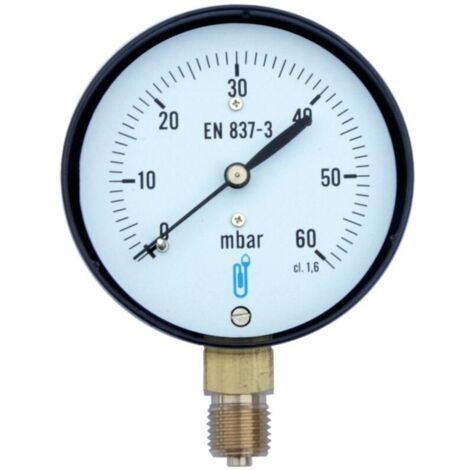 Manomètre gaz avec protection antichoc - raccord vertical 8x13 - cadran Ø63mm 0 à 600 mbar.
