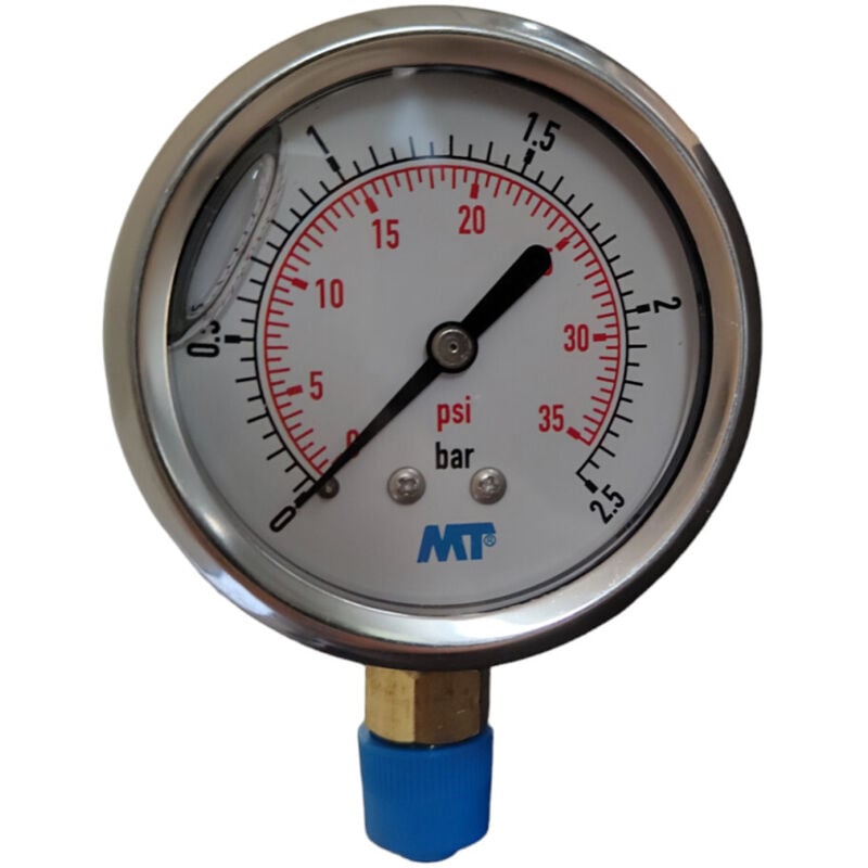 Manometre inox à bain glycerine - 1/4 pouce ø 63 mm 0 - 2,5 bars MT bk