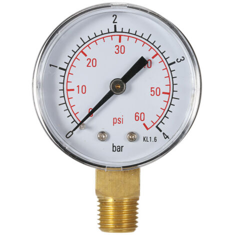 Manomètre hydraulique à cadran pour filtre de piscine, 50 mm, 0 à 60 psi (0 à 4 bar), filetage 1/4" NPT.