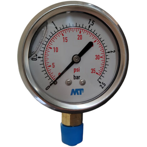 Manometre inox à bain glycerine - 1/4 pouce ø 63 mm 0 - 2,5 bars - Mt bk