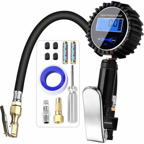Embout Gonfleur Rapide Avec Manomètre - Acier, Coudé, Pour Pneus Voiture - Compatible Tous Types De Valves