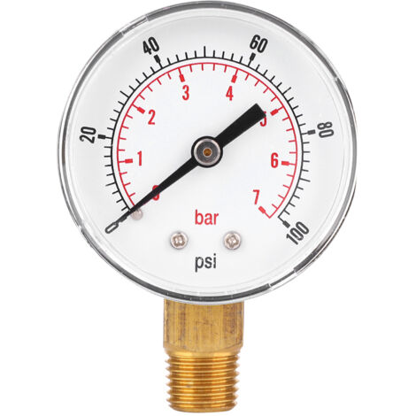Manomètre laiton 50mm 1/4 BSPT pour gaz, huile, eau, air (0-100 PSI / 0-7 Bar)