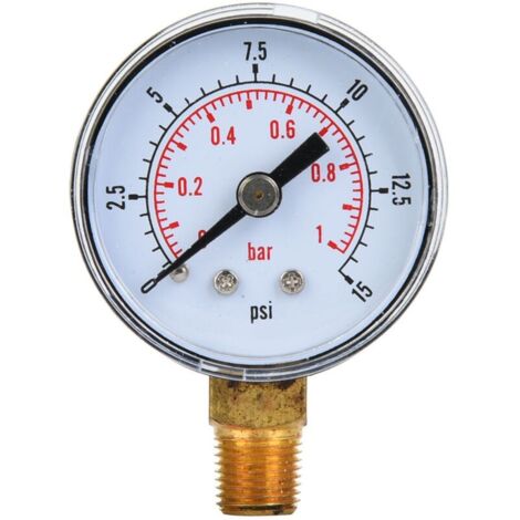 Manomètre mécanique 1/8" BSPT, raccord inférieur pour air, huile, eau (0-15 psi, 0-1 bar)