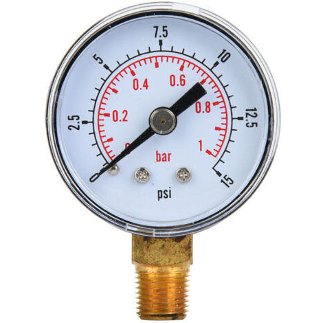 Manomètre mécanique 1/8" BSPT, raccord inférieur pour air, huile, eau (0-15 psi, 0-1 bar)