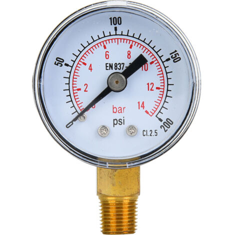 Manomètre mécanique 1/8 BSPT raccord inférieur pour air, huile, eau, pression 0-200 psi / 0-14 bar