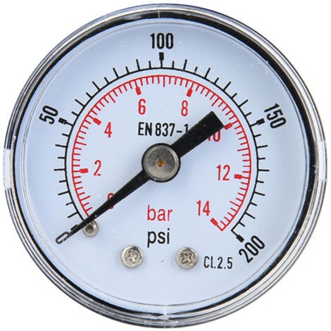 Manomètre mécanique pour air, huile, eau, raccord arrière 1/8 BSPT (0-14 bar, 0-200 psi)