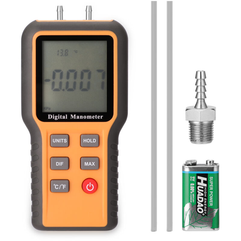 Manomètre numérique Écran LCD ℃ ℉ Commutable 12 unités de pression Outil de mesure de la température intérieure réglable Appareil de mesure de la