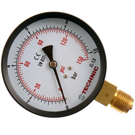 Manomètre pneumatique et hydraulique 1/2" 0-10 bar 100 mm inférieur