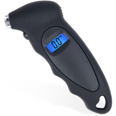 Manometre Pression Pneu, Manomètre Pression Numérique, Jauge de Pression de Pneus avec 4 Capuchons de Valve et Profondeur pour pour Voiture Moto, Vélo, Noir(1 Pack)