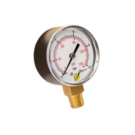 Manomètre SEC - 0 à 10 BARS - Raccord vertical 1/4G - Classe 1.6 - Cadran 50 mm