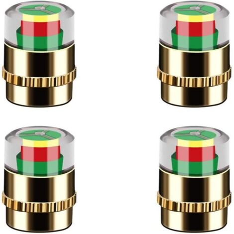 manomètres en laiton avec indicateurs de pression des pneus (35 PSI, 2,4 bar), équipés d'alarmes visuelles tricolores, de cache,écrous antivol et d'une clé universelle neuve.