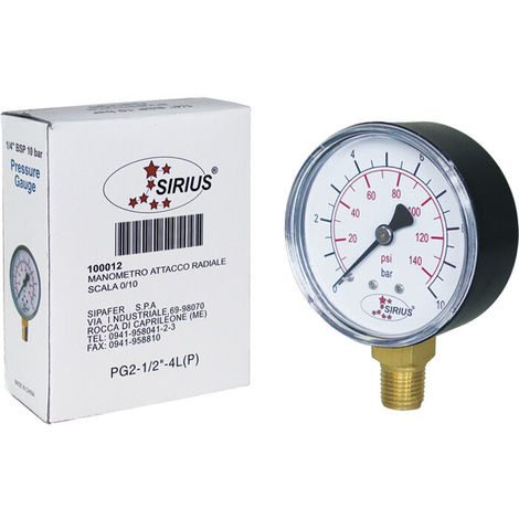 Manometro acqua 1/4 misuratore di pressione 10 bar d 63 mm autoclave tubi