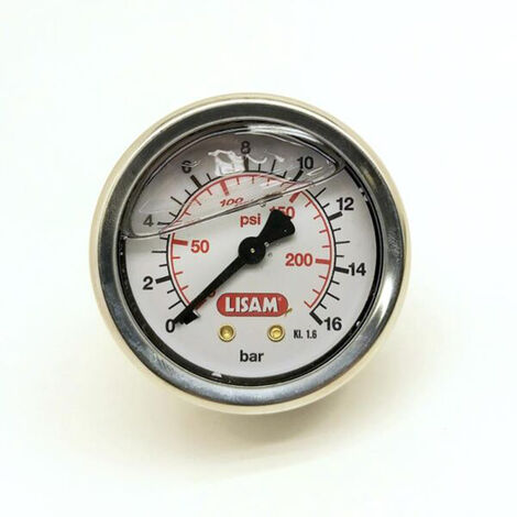 MANOMETRO ARIA 16bar Ø53mm FILETTO 1/8" MASCHIO GLICERINA INOX COMPRESSORE LISAM