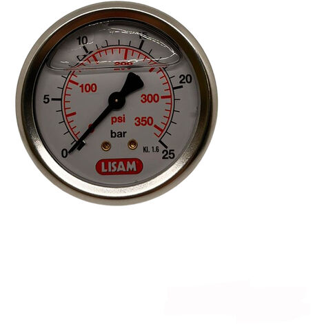 MANOMETRO ARIA 25bar Ø63mm FILETTO 1/4" MASCHIO GLICERINA INOX COMPRESSORE LISAM