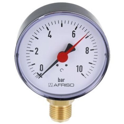 Manómetro de calefacción RF 80 RAD, fi 80 mm, 0-10 bar, 1/2 pulgada rad, clase 2.5 vertical