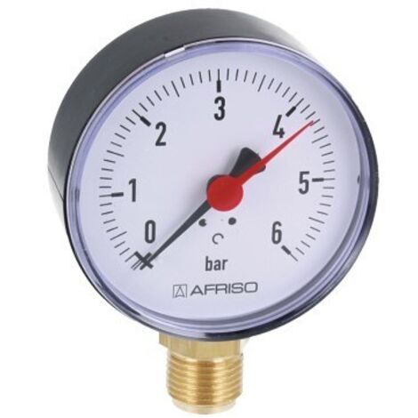 Manómetro de calefacción RF 80 RAD, fi 80 mm, 0-6 bar, 1/2 pulgada rad, clase 2,5 vertical
