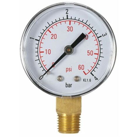 Manómetro de presión de agua YMYNY para piscina, 60 PSI, rosca NPT de 1/4" (montaje inferior), escala mecánica, para agua y gas (4 bar)