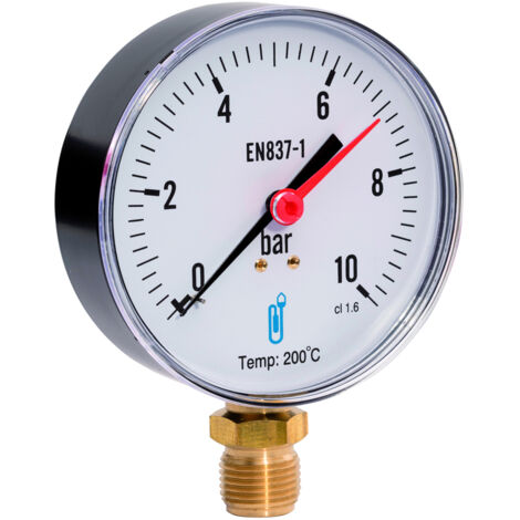 Manómetro de vapor con conexión vertical 15x21 - dial de Ø100mm de 0 a 10 bares