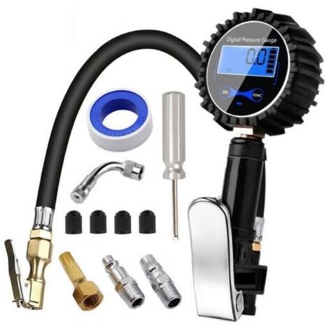 Manometro digitale per pneumatici, 250 PSI, manometro digitale ad alta precisione per pneumatici con pistola di gonfiaggio per auto, camion, SUV, motociclette, biciclette, con mandrino ad aria compres