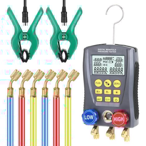 DECDEAL Manometro digitale per refrigerazione Tester per collettore di pressione del vuoto Kit di strumenti per valvole per tester di temperatura HVAC