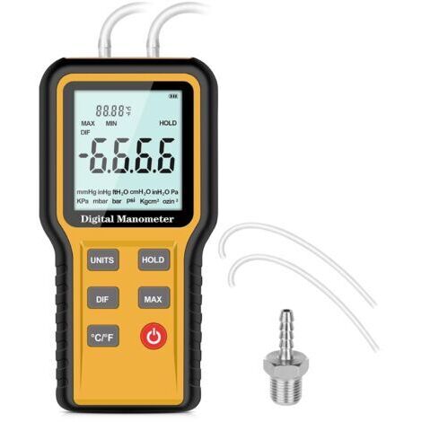 Manometro digitale professionale, manometro manuale per impianti HVAC con 12 unità selezionabili, tester per gas a doppia porta con retroilluminazione