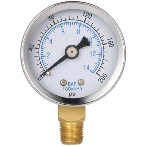 Manómetro hidráulico de esfera para filtro de piscina, 40 mm, de 0 a 200 psi (0 a 14 bar), rosca NPT de 1/8".
