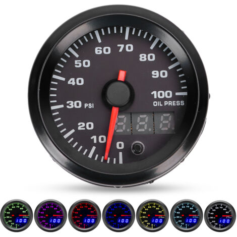 Manometro olio 12V 2 pollici Misuratore 0-100PSI Display LED a 7 colori con sensore universale per auto