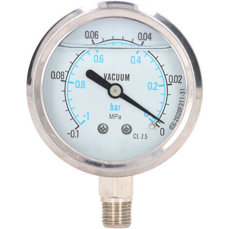 Manometro per vuoto in acciaio inox da 1/4" NPT, pressione massima da -0,1 a 0 MPa, classe di precisione 2.5, per acqua e olio - da 1 a 0 MPa