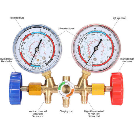 Manometro refrigerante a 3 vie, collettore diagnostico AC, set manometro freon per refrigeranti R134A R12 R22 R502 con giunti Acme e adattatore